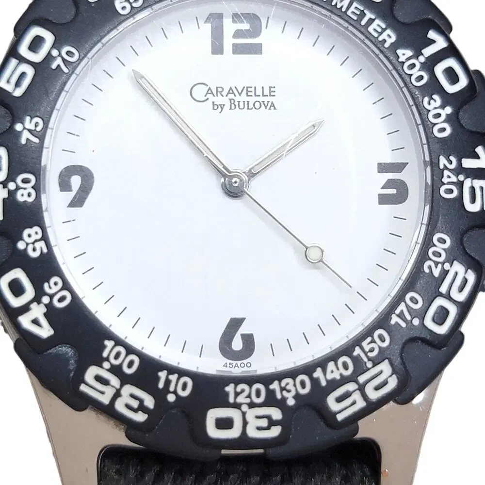 Caravelle by Bulova Mens Sport Tachymeter Watch 45A00 White Dial Quartz